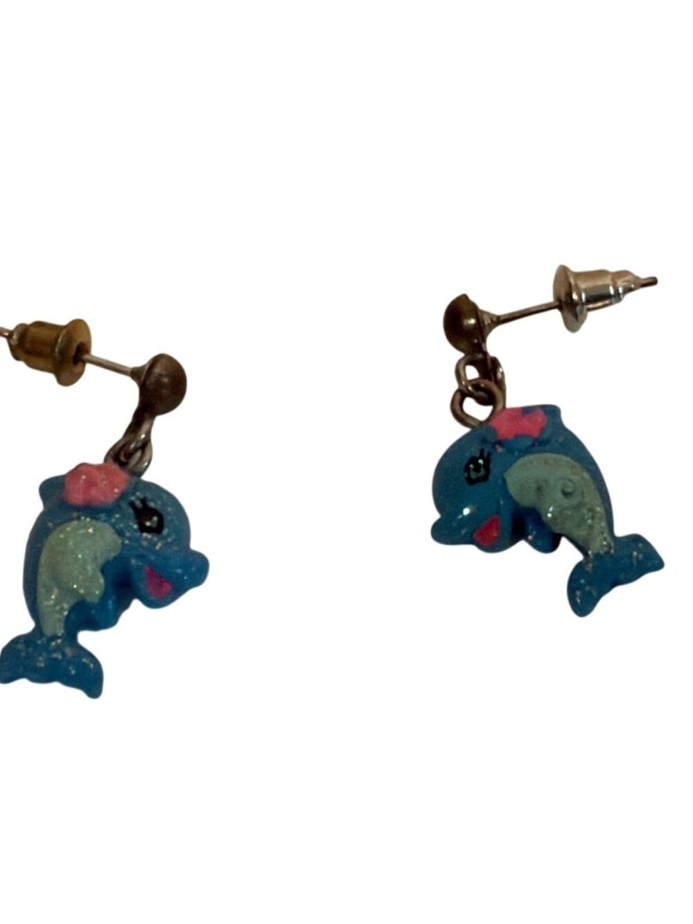 Blue Dolphin Drop Earrings For Kids Cute Glittery Design Stainless Steel Posts